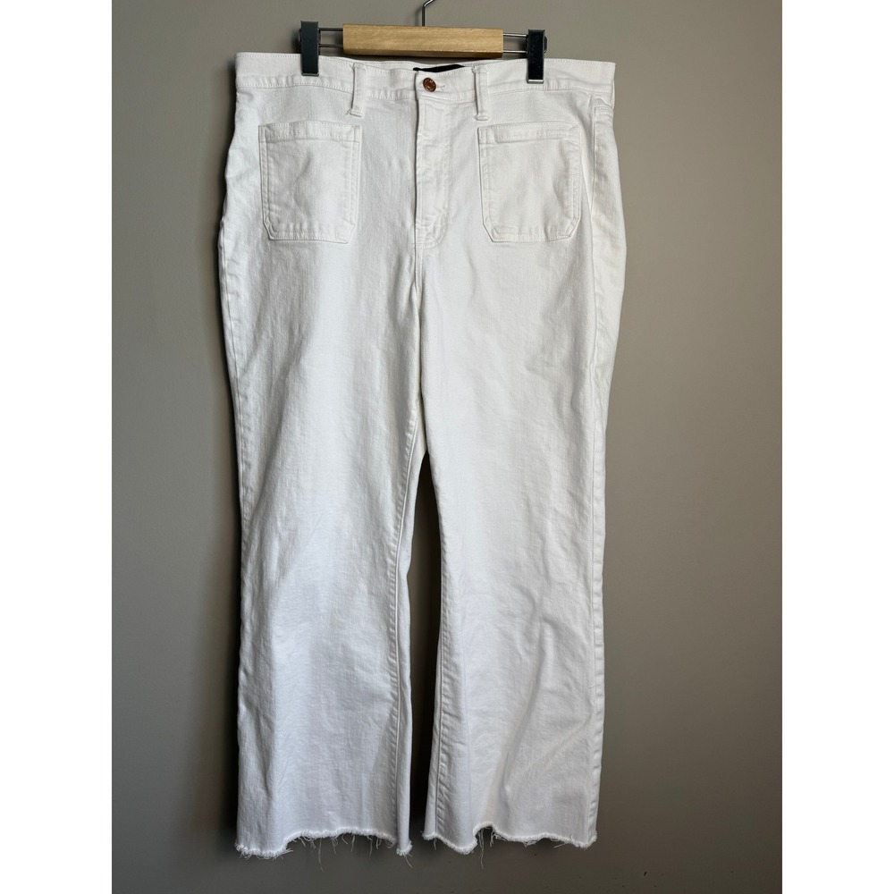 Gap High Rise 70s Flare Jeans 16 White Raw Hem Boho Retro Hippie Festival 70s
